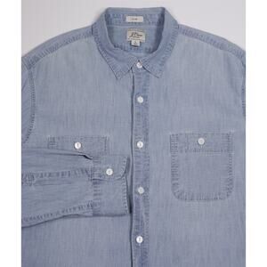 J. Crew Men's Light Wash Denim Chambray Slim Fit Button-Up Shirt Large